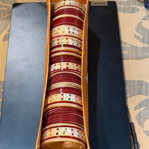 Red and Gold Bangle Set with Multicolor Accents